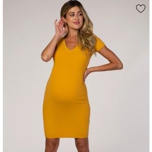 PinkBlush Mustard Ribbed Maternity Dress